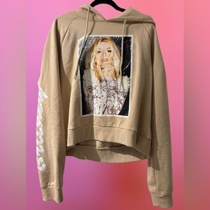 Britney Spears Collection Graphic Beige / Tan Cropped Hoodie - Size Medium